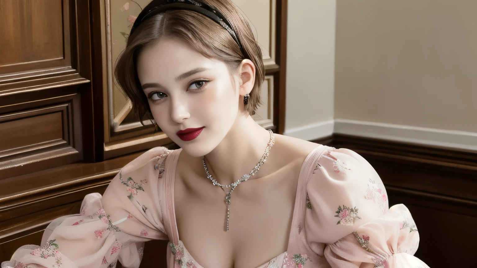 (8k, RAW photos, best quality, tmasterpiece:1.5), (realistic, photograph realistic:1.5), masterpiece, best quality, High detail, Best image quality, super detailed, high resolution, Very detailed, Best quality, Extreme detail description, hyperdetailed painting, (An extremely delicate and beautiful work), ((posing)), Beautiful detailed girl, Very detailed eyes and face, Beautiful detailed eyes, Masterpiece, fair skin, hazy beauty, very detailed facial, detailed skin structure, perfect anatomy, ((perfect body)), Beautiful detailed whole body, delicate face, exquisite body, fine collar bone, lovely lips, Behind the softness, ((slim waist)), ((big breasts)), big breasts beautiful, big breasts enchanting, (soulful eyes, glowing eyes, beautiful and clear eyes), (shiny curled short hair), (Enchanted expression), (Alluring), (seductive look), (charming), ((An extremely detailed and elegant red wool shirt)), head gear, highly detailed, curled hair, delicate necklace, Delicate earrings, view over park, the night, professional lighting, photon mapping, flower garden, physically-based rendering, ((the body from thighs up)), looking at viewer, full body, Indian ethnicity, Curly hair.