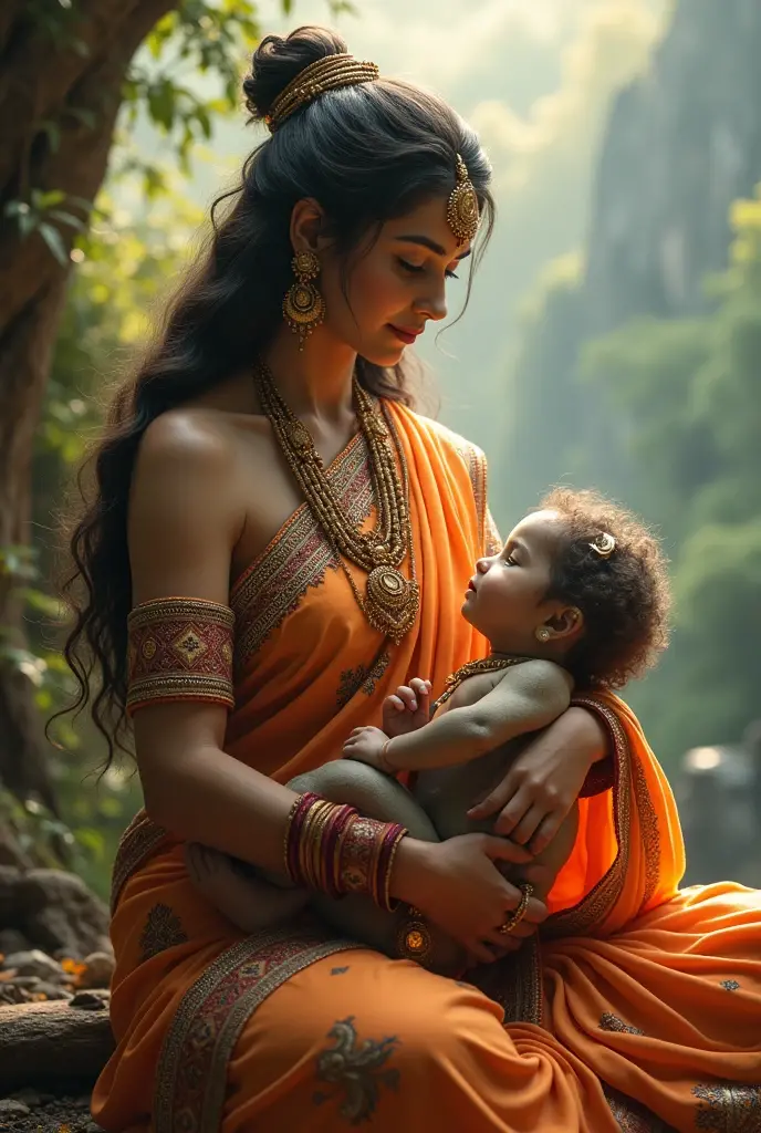 Maa parvati creating Lord ganesha using mud and clay
