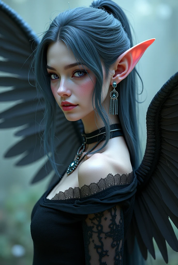 Full body portrait, elvish, (top-quality, 8K, ​masterpiece: 1.3), Green hair, petite body, (beautifully detailed eyes), (super detailing), (详细的脸), Ray Glow, optics, Panoramic illumination, Atmospheric perspective, zori, Anti-aliasing: 5D, lightpainting, color, beautiful countenance, Perfect body beauty: 1.4, Clear facial features, Symmetrical white wings, stunning detail