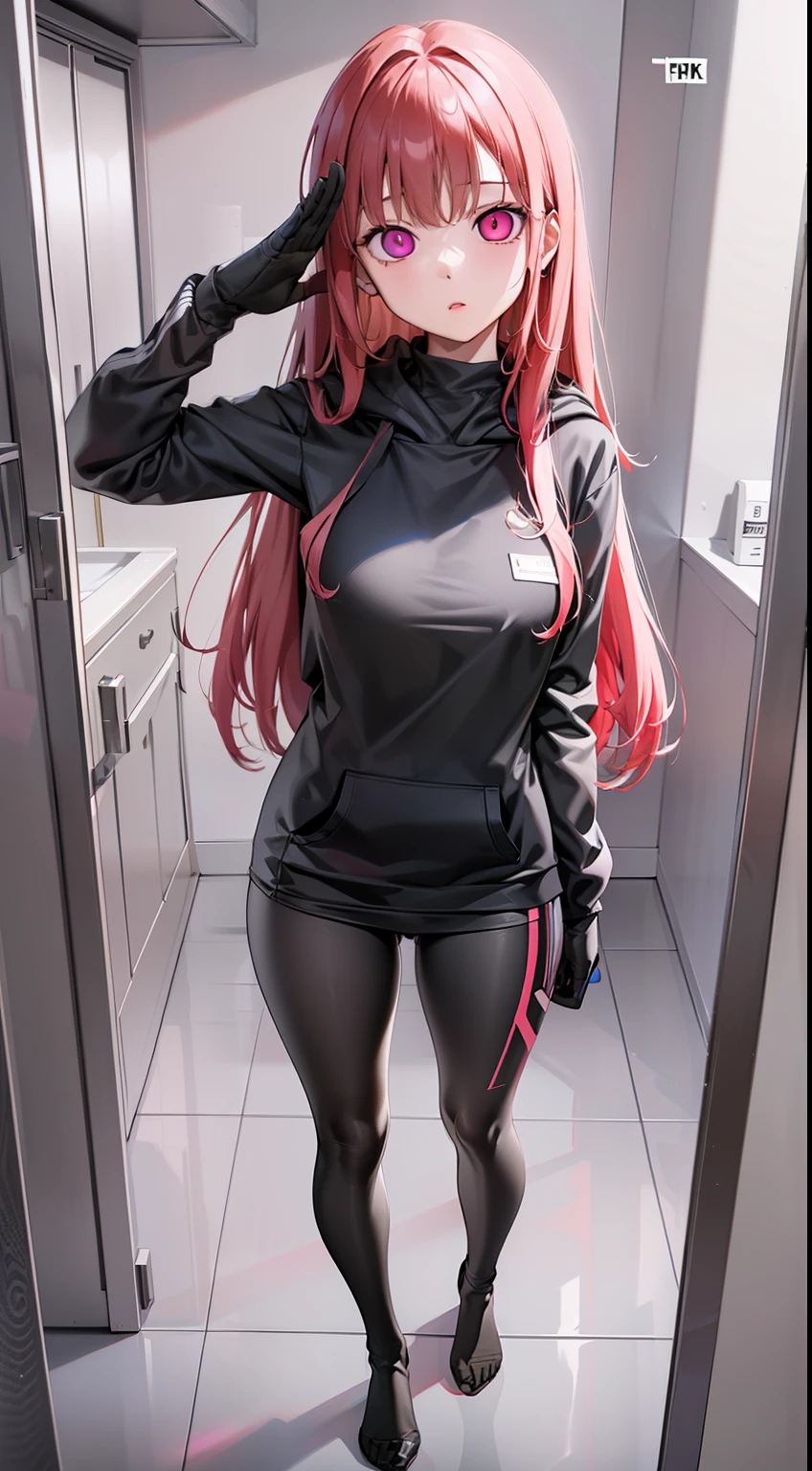 1 female,Browsing Caution, ((stand up and salute)),(((Black hoodie and leggings))), kitagawa marin, One girl, dark red Hair, Long Hair, (Red eyes),clavicle,Absurd, Hollow Eyes, ((Big 1.8)),((hypnotism,Mind control,Expressionless, Emotion Control Device)), ((Eyes Wide Open)),(The pupils constrict,Glowing purple eyes,Hollow Eyes),(indoor,Nightclub),Full body image, brainwashing,Hollow Eyes), (highest quality、4K、8k、High resolution、Must have:1.2)、Very detailed、(reality、reality、reality:1.37)、Ticker、Hyper HD、Studio Lighting、Ultra-precise Paint、Sharp focus、Physically Based Rendering、Very detailed、Professional specifications、Vibrancy and color、Blurred、Sports portrait、landscape、Horror Style、Anime Big 、sf、photograph、Concept Artist、Five Fingers, Perfect body, {{{masterpiece}}}, {{{highest quality}}}, {{Very detailed}}, {shape}, {{Very delicate and beautiful}},Improved cost performance、All Roles、Canon 5D MK4でphotograph、photograph,