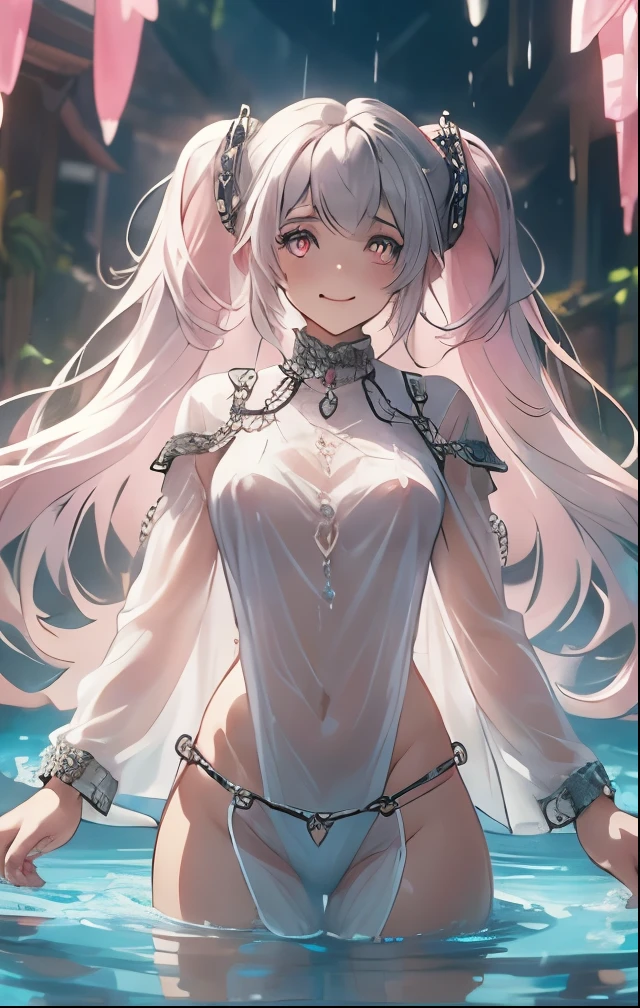 （（（ＳＦＷ、Highest quality、 first class masterpiece 、 Normal Body 、8k、  detailed face 、super precise、   real color 、５refer to、Highest）））Adele von Ascham、Miles、『I told you my abilities were average』、Pretty Girl、 Silver Hair、twin tails、Glowing Hair 、long hair、beautiful breasts、slender、 slim、Petite、 can be used、masochist slave、Chain lead iron collar、Link Chain Pill、cuff to Chain、Shyly blush and smile 、Obedience、ChainBondage、HEART Eye、pink eyes, heart、Sleek Eyes、Chain lead tension、Pink Heart Dirty Lines on Navel、Pink Heart Pimples on Uterus、Sex Prisoner 、Absolute Obedience、A lot of chains、ultra-thin nipple sheer transparent shirt、 wet and transparent、soaking、Drenched、No underwear 、Embarrassing Poses 、bedroom、Serve your husband、I swear eternal obedience to my master、To flatter、 with hands above head 、Handheld Chain、open your mouth、stick out your tongue、A Hee Face