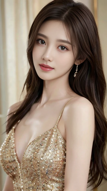 ((Night view, realistic light, best quality, 8k, masterpiece: 1.3)), 1girl, A beautiful half-Russian, half-Japanese woman with mixed heritage, showcasing both Eastern European and Asian features, pretty woman with slim figure: 1.4, (brown hair, medium breasts: 1.3), off-the-shoulder cut top: 1.3, sofa, super detailed face, detailed eyes, double eyelids