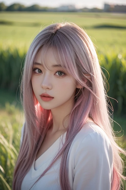 Selfie of a White girl with long pink hair