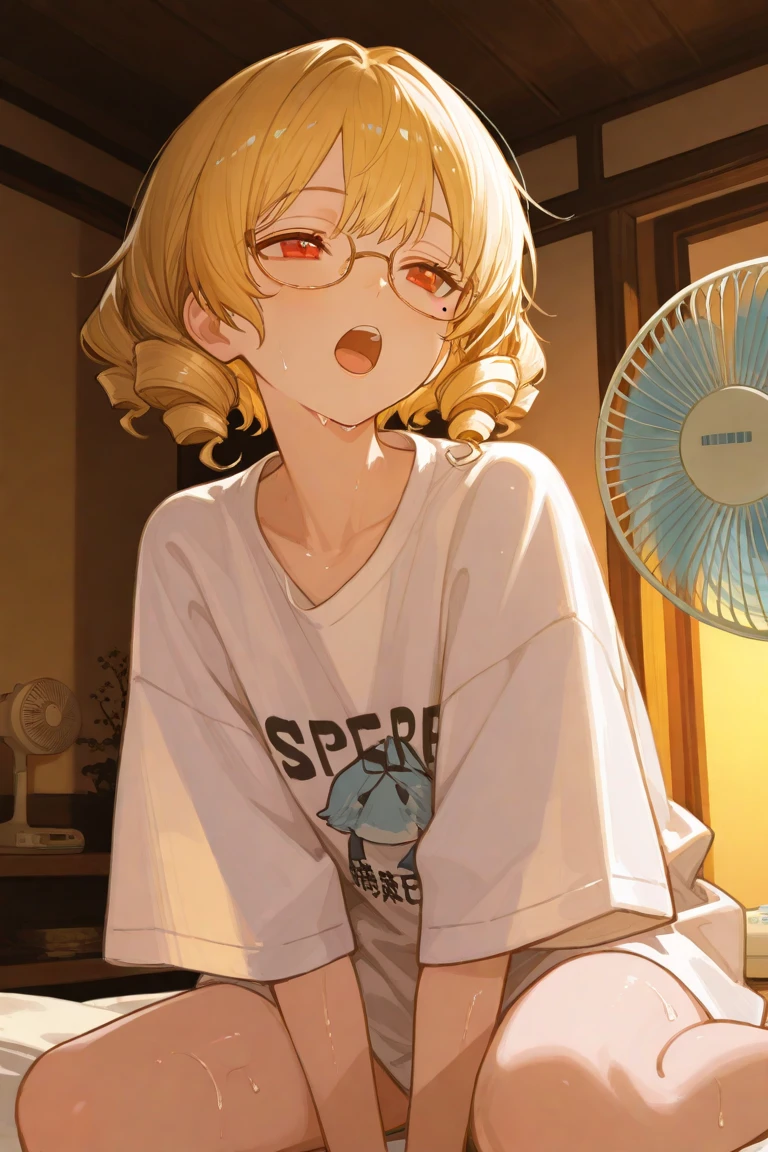(Blonde woman wearing glasses)、I'm reading、I read a book、(Listen to background music with headphones)、(Extremely detailed、masterpiece、Highest quality、bright)、(Anime Style)
background:A room with the setting sun:Calm eyes closed、Relaxed facial expression:T-shirt and denim shorts:Sit on the sofa、I'm reading:Quiet Sunset、、Pleasant background music plays
