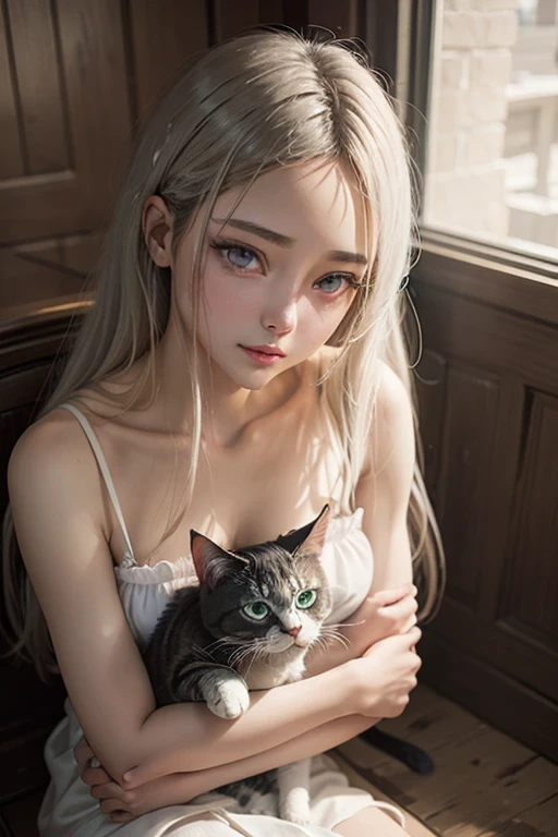 blond haired girl with a hello kitty stuffed animal on a bed, avril lavigne, hello kitty, very beautiful cute catgirl, ellen von unwerth, attractive cat girl, hello, !!!! cat!!!!, yami kawaii, white cat girl, white ( cat ) girl, devon cady-lee, hana alisa omer, elokitty