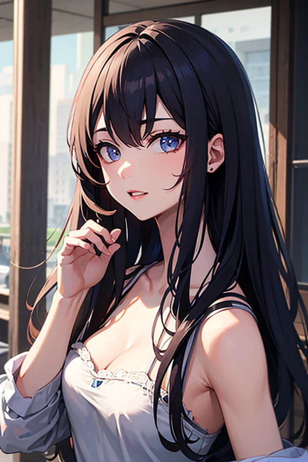 European Royal Palace Gardens、Long black hair、black eye、Woman in her early 20s、Face close-up、smile、Elegant dress