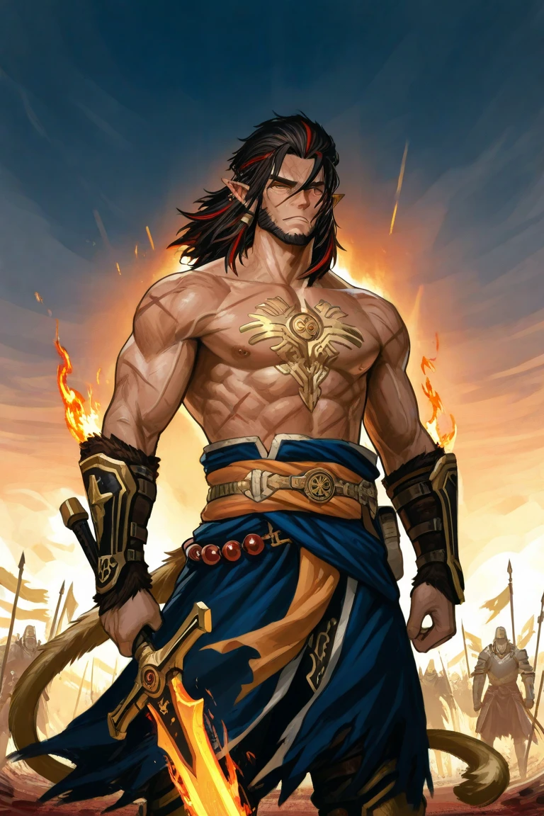 Indomitable spirit and noble heart.
Abilities enhanced by mystical artifacts.
Charismatic leader and protector of his people.
Inspired by elements of legendary heroes and warriors, Appearance: tall and athletic, with an aura of determination in his eyes. Clad in sturdy armor, adorned with ancestral symbols and colors that represent their bravery.
Physical characteristics: Flowing brown hair, Piercing, battle-scarred eyes that show his resilience, 8K, best qualityer, fully body.