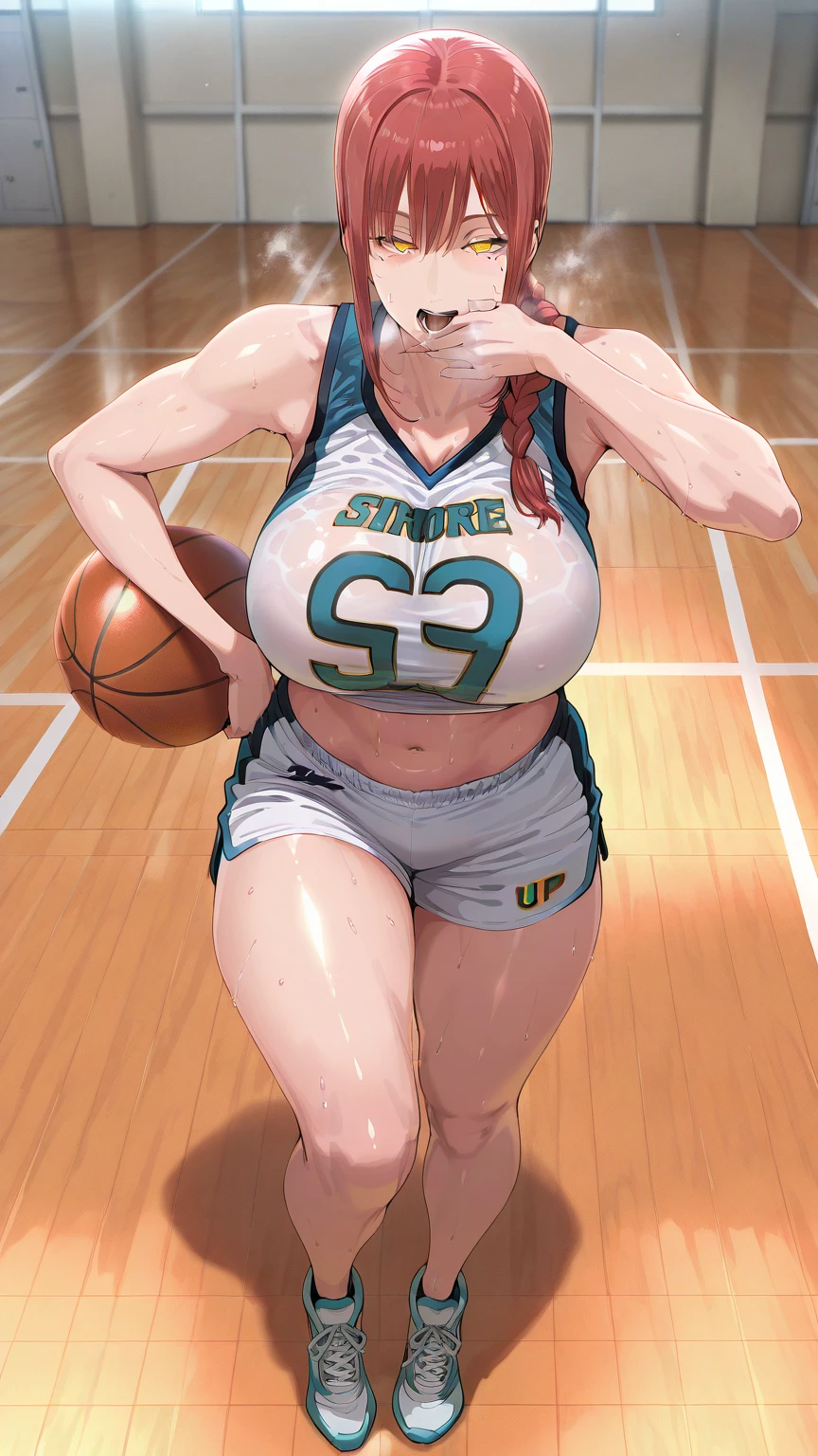 Nsfw,(highest quality,8K,32k,masterpiece),(High resolution),Super detailed,very beautiful face and eyes,1 girl,(close,highest quality,high detail,Rich skin details),(highest quality,8K,oil paint:1.2),Super detailed,tareme,
Blond hair,short hair,Lovely white clothes,Complements a variety of shades of black,There is a delicate makeup,shining face,Exquisite,Brilliantred eyes,Feel like a sweet girl,gigantic breast,nipples,pussy,(basketball uniform),gymnasium,(smile:1.5),(standing naked men,penis,handjob:1.3)