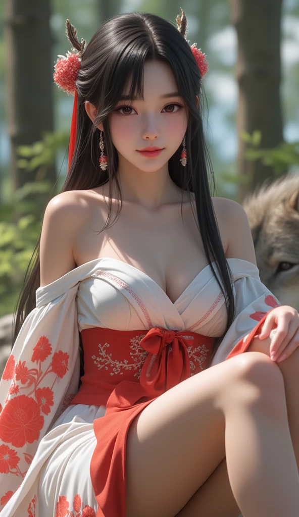 (Photorealistic:1.4, Tabletop:1..3, 8k), Highest quality, masterpiece, Ultra-high resolution, Perfect dynamic composition, Professional camera work, Grow light effect, Mysterious portrait,(Ride the White Dragon), Legend, Cinematic Light, Highly detailed skin and facial textures:1.3, Ultra-detailed, Detailed eyes, (Rebellious:1.3, Fantastic:1.2, tradition:1.2, Legend:1.2, Majestic:1.2), One Girl, Age 25, Cute sexy slim goddess, Fair skin, (smile:0.9, Totally captivates you:1.0), (Japanese Shrine Maiden Costume:1.3), (Slender Body 1.5), (Buckshot, Calm pose), (Beautiful Blue Eyes, Beautiful erotic eyes:0.85), Sexy Face:0.4, (A taste that exudes beautiful eroticism:0.85), ((Too cute beauty:0.9)), Great background