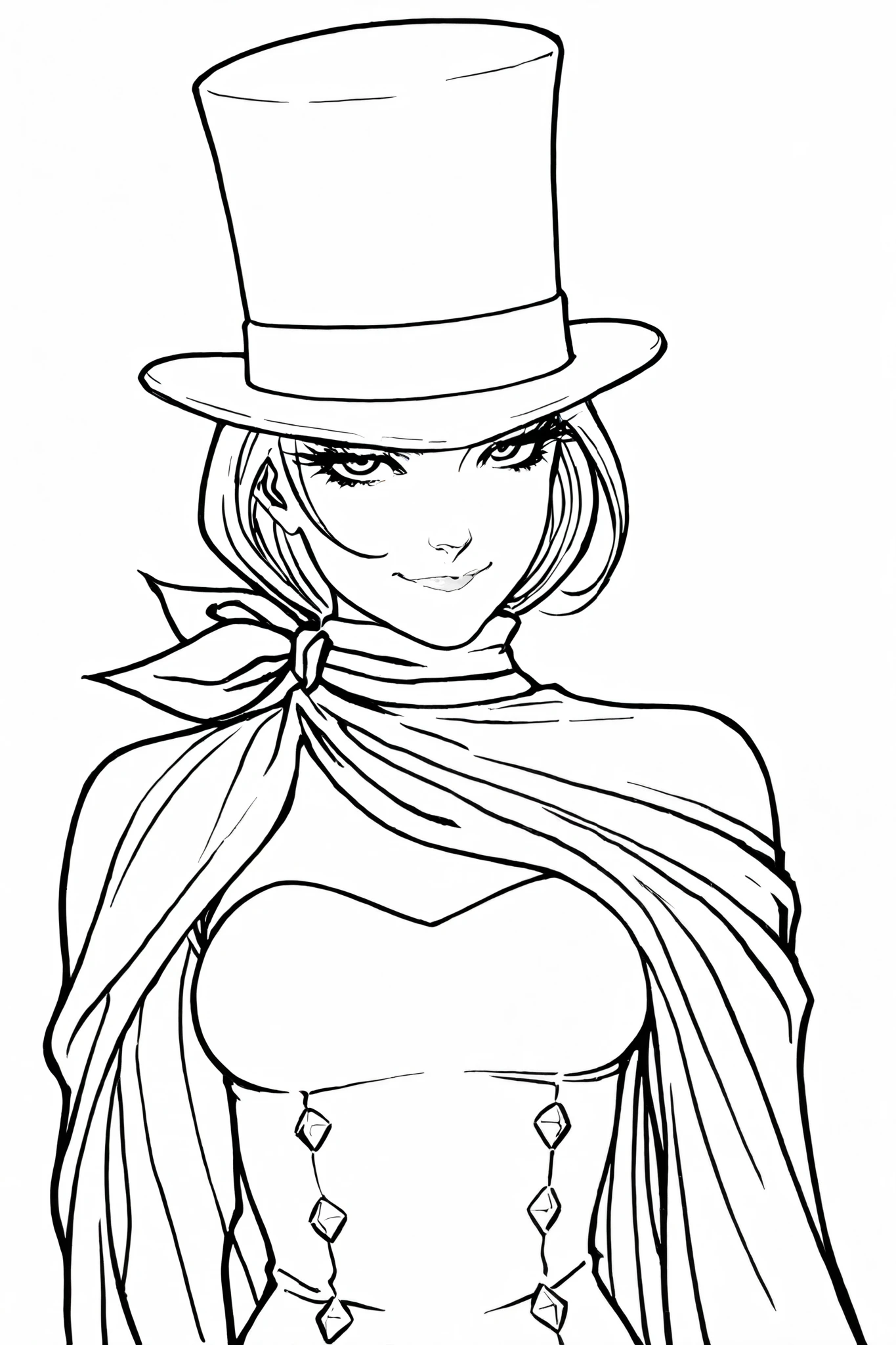 monochrome, greyscale, Line art, lineart, Timbrook, HDR, 8K, high contrast, masterpiece, best quality, amazing quality, very aesthetic, anime artstyle, realistic, newest,
BREAK
monochrome, greyscale, Line art, lineart, Timbrook
BREAK
1girl, smile, large eyelashes, medium breasts , portrait , torso shot , Trucy wright, top hat, dress, cape, white gloves, scarf,