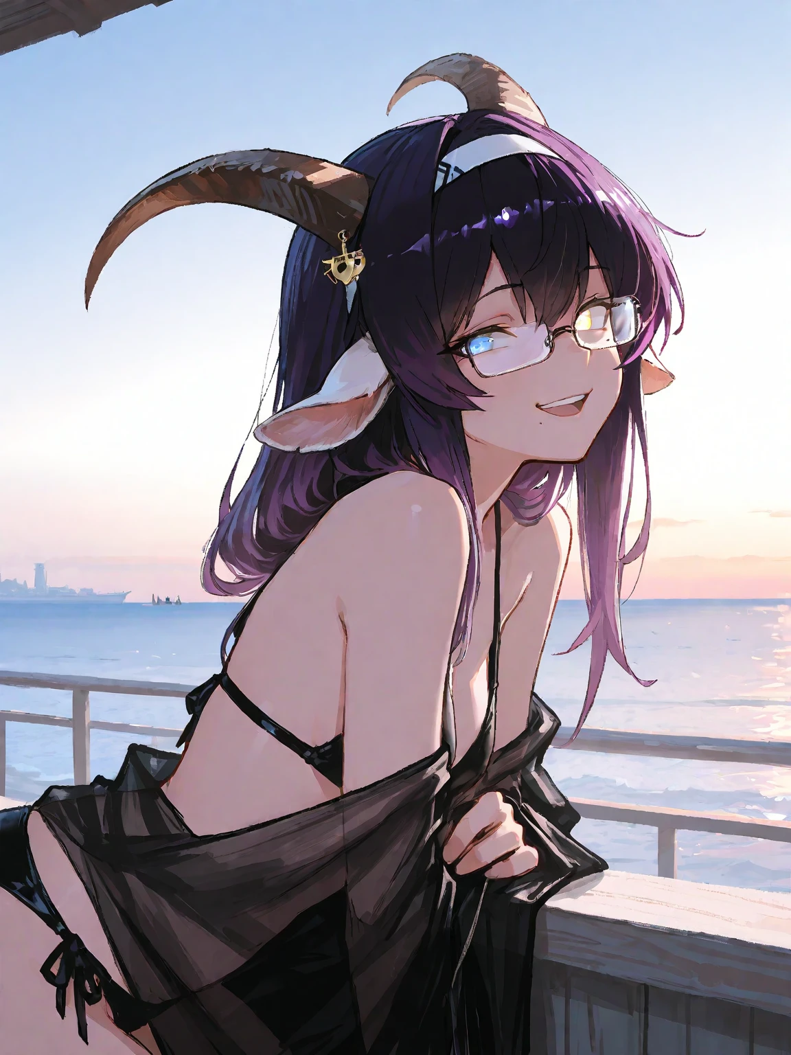 NSFW,Hololive,Laplace Darkness,long hair,Small breasts,Swimwear,Micro Bikini,High leg bikini,Embarrassed,blush,In heat,A wistful look,I feel pleasure,(Perfect hands),(Perfect Anatomy),(masterpiece),(highest quality),beach,Palm tree,Rock Shade