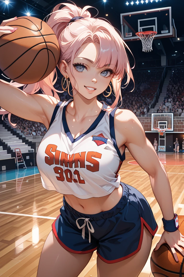 mastute piece,Best Quality,insanely detailed,8k cg,nsfw,
(shoot upper body:1.3),
(1girls:1.3),standing,looking at viewr,body in front,both arms behind back,(basketball uniform:1.3),(bare breasts:1.1),(bare nipples:1.1),
break,
blush,shy,(ecstasy face),(trembling:1.2),break,(light pink hair:1.2),
break,
perfect breasts,perfect teats,(open mouth:0.9),(large breasts:1.2),
(basketball court)、