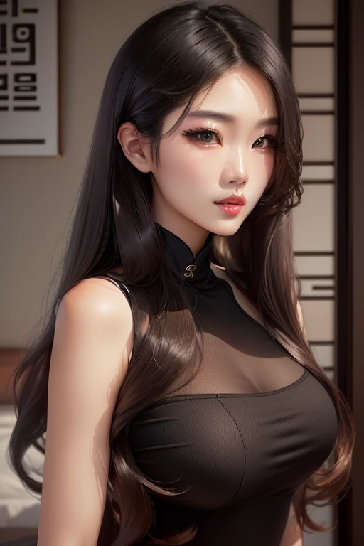 a close up of a woman in a black dress posing for a picture, gorgeous chinese model, gorgeous young korean woman, asian girl with long hair, yun ling, xintong chen, beautiful south korean woman, female with long black hair, wenfei ye, sha xi, li zixin, xision wu, xianxia, long thin black hair, jisoo blackpink, blackpink