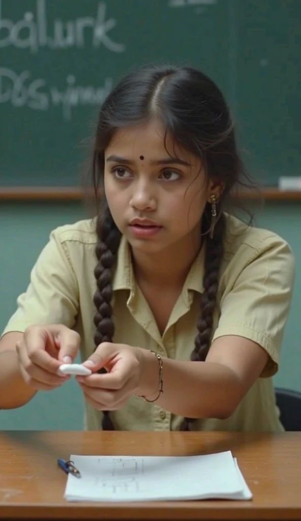 Kalu chupke se teacher ke table par chipkali rakh deta hai.
Jaise hi teacher chalk uthati hai, uski nazar chipkali par padti hai aur zor se cheekh leti hai!
Teacher shock mein kursi se uchhal jati hai!
🎥 Screen Style: Fast zoom-in on teacher ka reaction, dramatic sound effect.