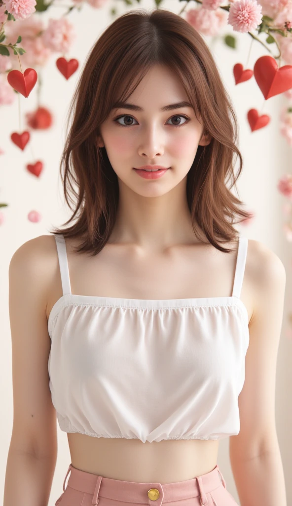 masterpiece, Best Quality, 8K, 1 girl, 20 yo, medium breast, cuddly, Solo, arch smile, Cute, Girly, Delicate girl, Neat and clean beauty,  Raw photo, Professional Photography, Portrait, Soft light, Professional Lighting, Back lighting, Upper body, Looking away, Sophisticated, Film grain, (Eyes and faces with detailed:1.0), short length floating hair, beautiful flowing hair, bangs