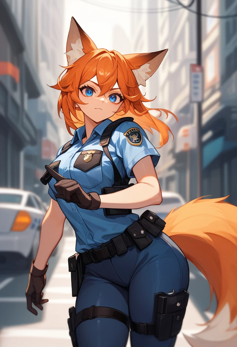 Foxgirl in latex military officer suit