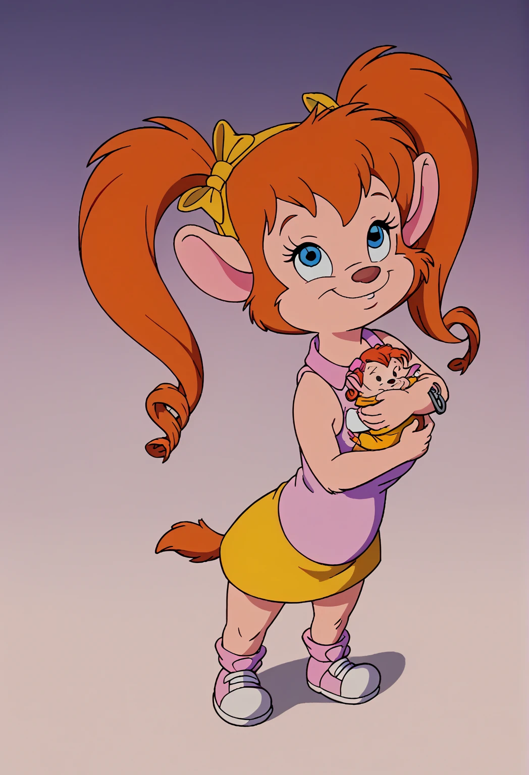 score_9, solo, characterpistolpete, twintails, animal ears, furry, furry tail, as a baby,