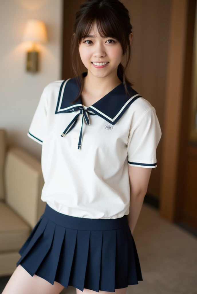 1girl, solo,(best quality),(masterpiece:1.1), full body, looking_at_viewer, dynamic angle, school uniform, cute, clear facial skin,