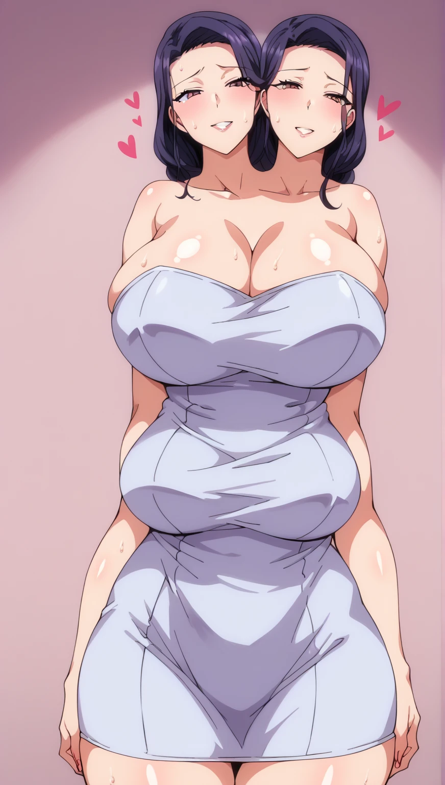 masterpiece, highest quality, High resolution, One girl, solo, sexual intercourse, Pornographic images, short hair, etsukoto, brown Eyes, fine grain, fine grain, long legs, (((Thick thighs, Plump thighs, Voluptuous thighs, Thighs alone are enough))), Huge and ample breasts, Cleavage, big long breasts, Naughty big,((big breasts are important))、((Naughty thighs)), L Cup, (thin:1.4),(Tight waist:1.4), (white swimsuit:1.4), (((Simple Background))), ((Wide Hips)), Shiny, Oily skin, Mature mother, Calf, Seductive mature woman, milf, Perfect body, Plus Size Model, curvy, ample, etsukoto, blush, clavicle, retro artstyle, 1990s (style), (thick thighs:1.4), bursting breasts,