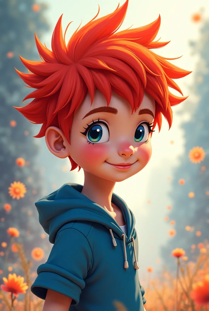One with blue eyes and red hair in a black shirt, Disney  style 