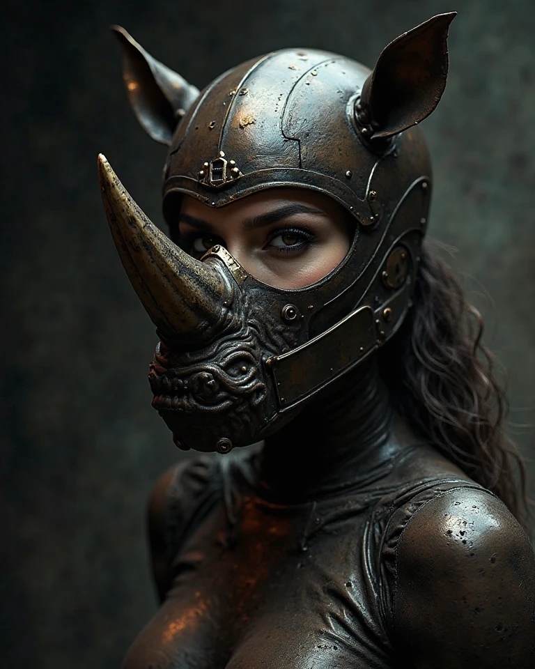 Create a vintage style nun wearing BDSM leather dog mask , muscular body , strong woman body shapes, big ass , she is captured from back and her head is turned around looking behind herself , latex should copy the proporces of body , ass full visible