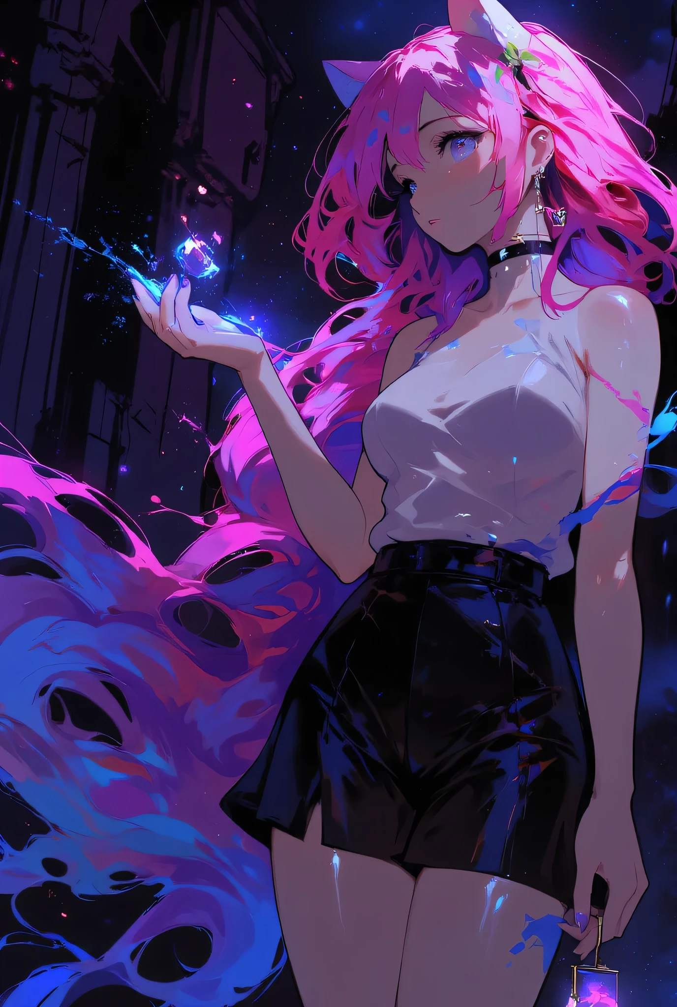 (EyesHD:1.2), masterpiece, best quality, ultra-detailed, very aesthetic, sharp focus, depth of field, vibrant colors, ray tracing, best lighting, detailed illustration, detailed background, cinematic, beautiful face,beautiful eyes,
cute 2girls,couple,
1girl,(((cat ears))),big breast,30yo,
1girl,(((Mouse ears))),flat breast,20yo,
at street,at night,
