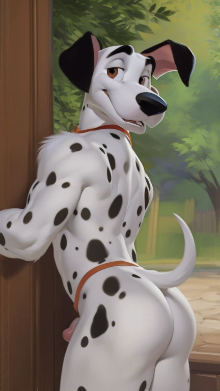 score_9, score_8_up, score_7_up, score_6_up, score_5_up, score_4_up, (dog, feral, dalmatian, female, blue eyes), duo, duo characters, human male, collar, leash, human holding leash, pov, walking, outdoors, dark genitals, anus, disney style, shy, raised tail, canine pussy, anatomically correct, presenting pussy, cute, high quality, sexy, gorgeous, detailed, beautiful, masterpiece, back view, rear view
