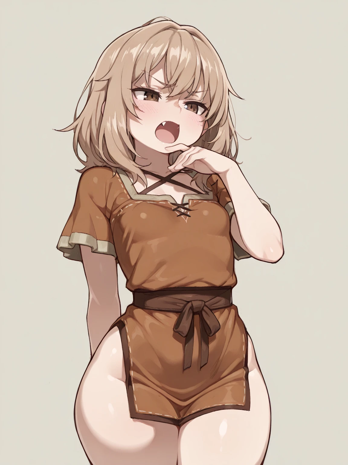flat chests, nsfw, masterpiece, 1 girl, erect nipples, intricately detailed, topless, navel, bare shoulders, necklace, blonde, short hair, baggy pants, dwarf, leather belt, hammer, blacksmith, smithy, stones, rocks, extremely detailed, photorealistic, octane render, 8 k, unreal engine, bare breasts, , yellow eyes, head goggles, bare stomach, sweaty, moist breath, ((child)), arm strap, fire, one side braid, 1 ear exposed, bangs, bandana, short stature, smiling, freckles, gloves, fireplace, cargo pants, petite, holding a hammer, open mouth