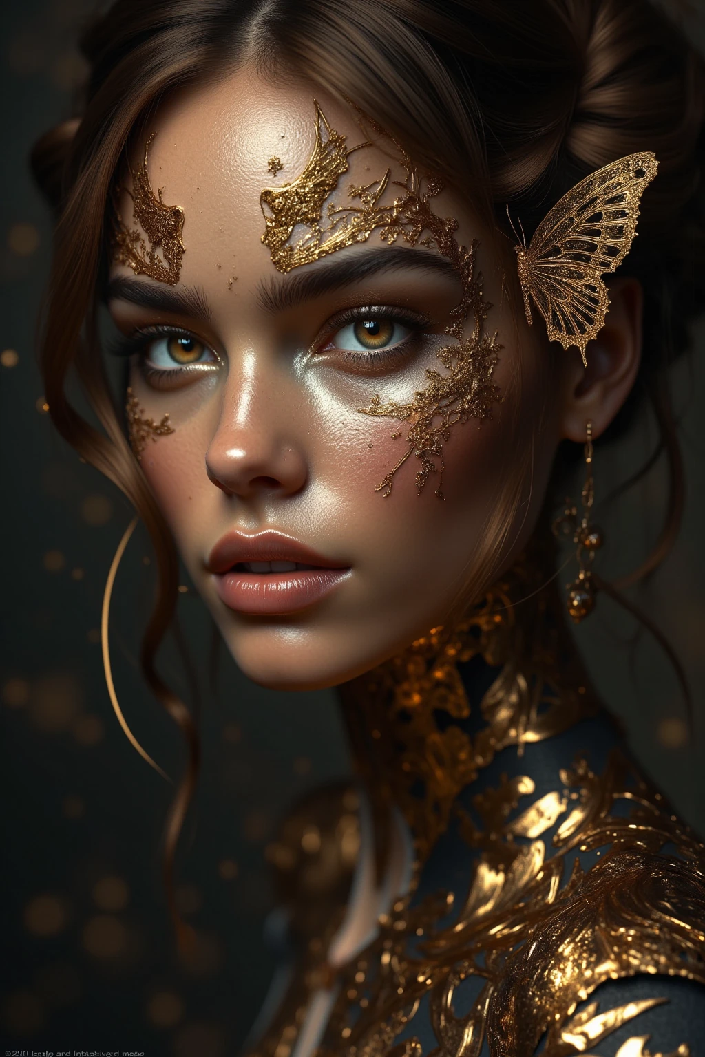 8k portrait of beautiful cyborg with brown hair, intricate, elegant, highly detailed, majestic, digital photography, art by artgerm and ruan jia and greg rutkowski surreal painting gold butterfly filigree, broken glass, (masterpiece, sidelighting, finely detailed beautiful eyes: 1.2), hdr, (detailed background window to a new dimension, plants and flowers:0.7) infinity, infinite symbol,
Show less