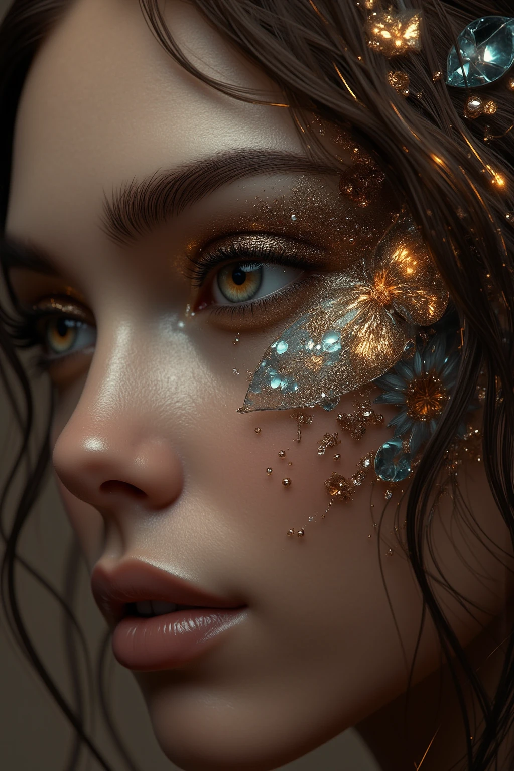 8k portrait of beautiful cyborg with brown hair, intricate, elegant, highly detailed, majestic, digital photography, art by artgerm and ruan jia and greg rutkowski surreal painting gold butterfly filigree, broken glass, (masterpiece, sidelighting, finely detailed beautiful eyes: 1.2), hdr, (detailed background window to a new dimension, plants and flowers:0.7) infinity, infinite symbol,
Show less