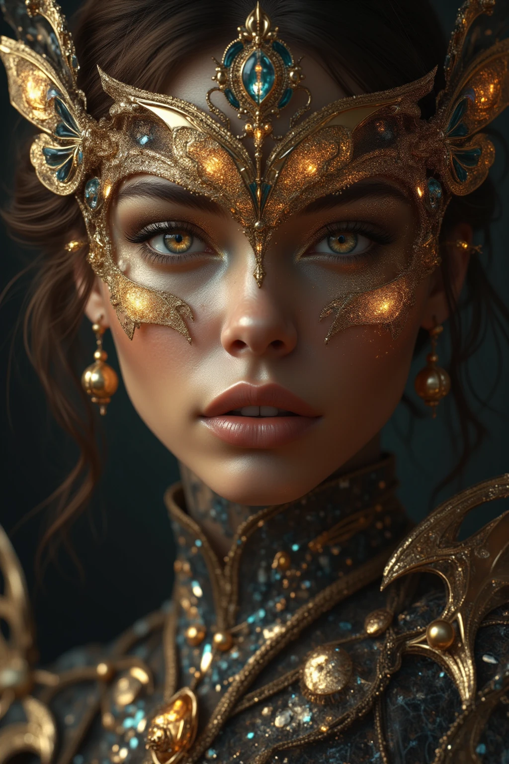 8k portrait of beautiful cyborg with brown hair, intricate, elegant, highly detailed, majestic, digital photography, art by artgerm and ruan jia and greg rutkowski surreal painting gold butterfly filigree, broken glass, (masterpiece, sidelighting, finely detailed beautiful eyes: 1.2), hdr, (detailed background window to a new dimension, plants and flowers:0.7) infinity, infinite symbol,
Show less