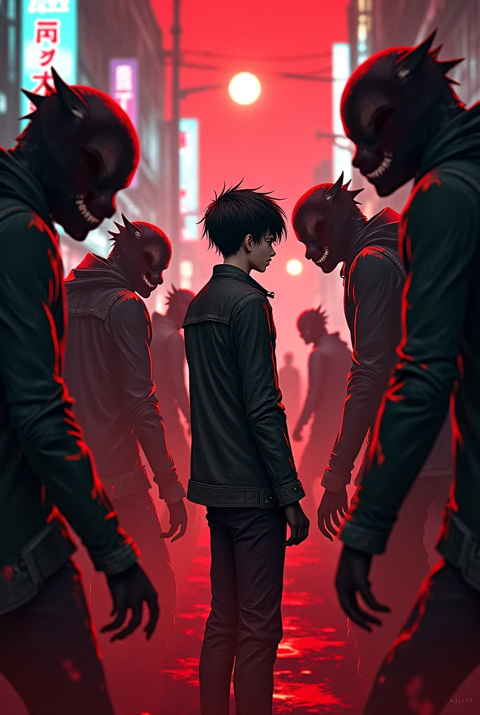 zombies walking in a street at night with red lights, by Relja Penezic, zombie in horror concept art, by Adam Marczyński, eerie nostalgic concept art, by Ludwik Konarzewski, by Kristian Kreković, by Ludwik Konarzewski Jr, by Aleksander Kobzdej Attack on Titan, angry Giants, dark and gritty, Studio Ghibli, Anime Key Visual, by Makoto Shinkai, Deep Color, Intricate, 8k resolution concept art, Natural Lighting, Beautiful Composition
