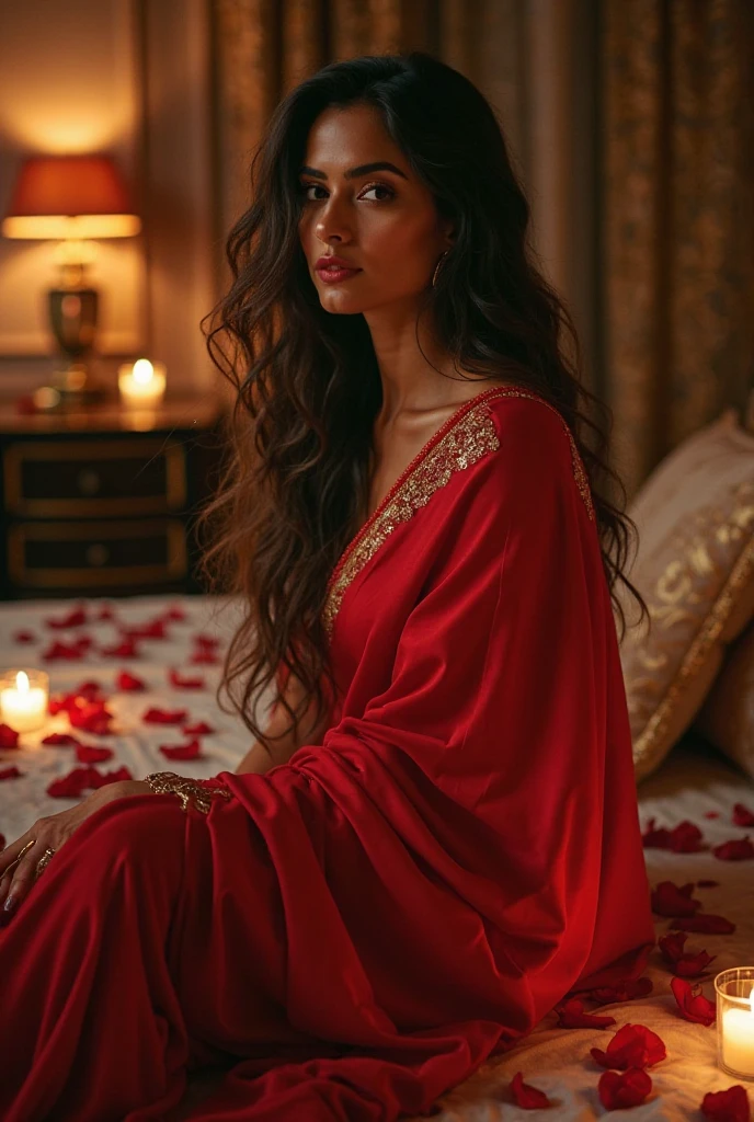 (photorealism:1.2), beautiful woman, sitting on bed, wearing bhurakha
