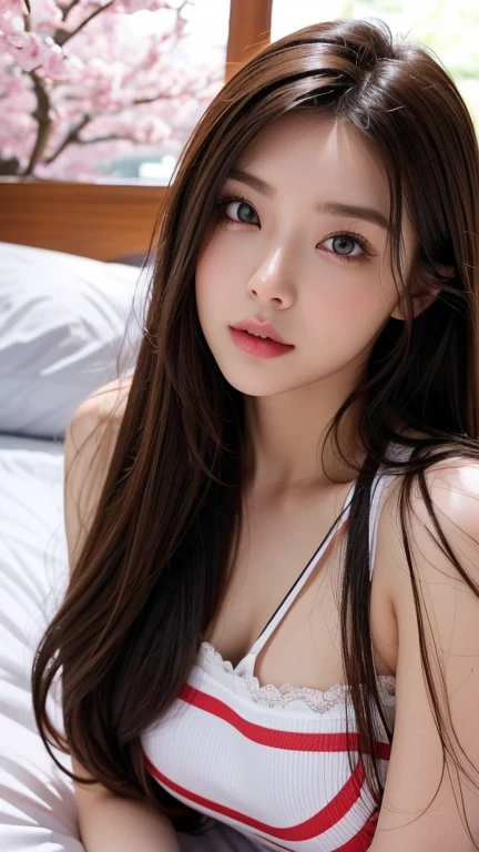 Best quality,masterpiece,Ultra-high resolution,RAW photos, Cat ears,cute,In the light,deep shadow,Low profile,Cold Light,sexy look,Long hair,((best quality: 1.5)) ((masterpiece: 0.8)), Intricate details, Clear focus, professional, real life, Real facial expression, Dynamic poses, ((([Large breasts:0.8])))),Lying on the bed