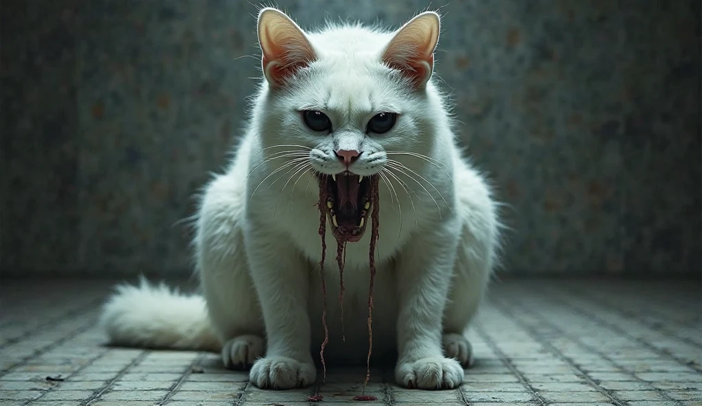 cat white teeth blood horror cat dead body hungry big cat