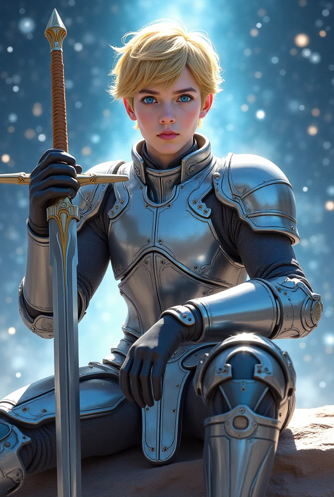 upper body, closed mouth,def_jade,looking at viewer, armor, breastplate,gauntlets, shoulder armor, pauldrons, boots, visor (armor), faulds, plate armor, greaves,outdoors, (masterpiece, best quality, ultra-detailed, best shadow)，blonde short hair
