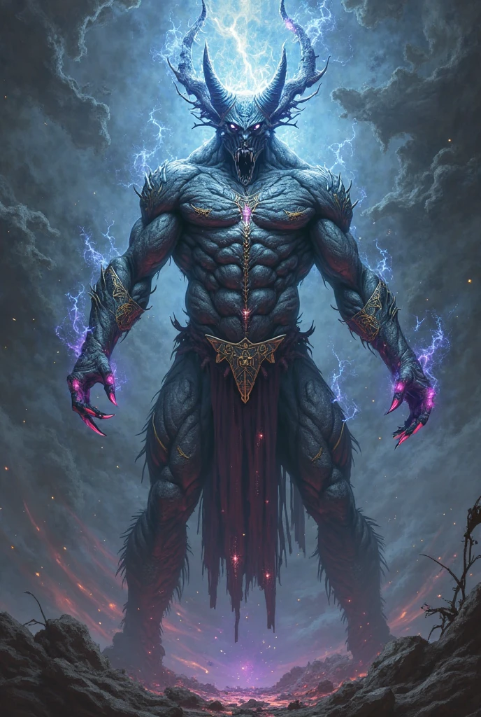 A giant demon from another dimension summoned from a magic circle、Huge claws