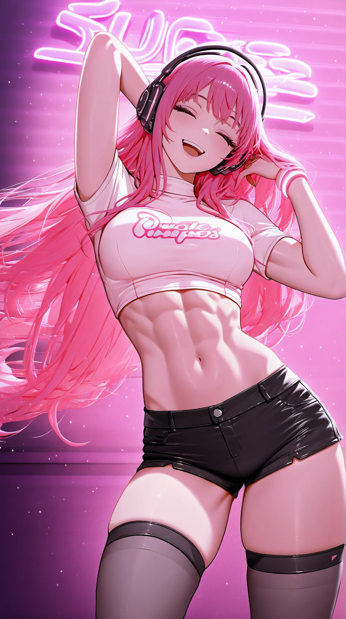 ojo vibrante, colores del prisma, colores vibrantes, Cabello degradado, 1girl, exhibicionismo, ((De color, Micro pantalones cortos de encaje, Underboob)), pecho mediano, fondo blanco, realista, Foto premiada, ((Volantes)), idolmaster, ((textura realista de la piel)), Engranajes de cabeza de volantes, cinta, Carpetas de brazos, , Aqua, rojo, verde