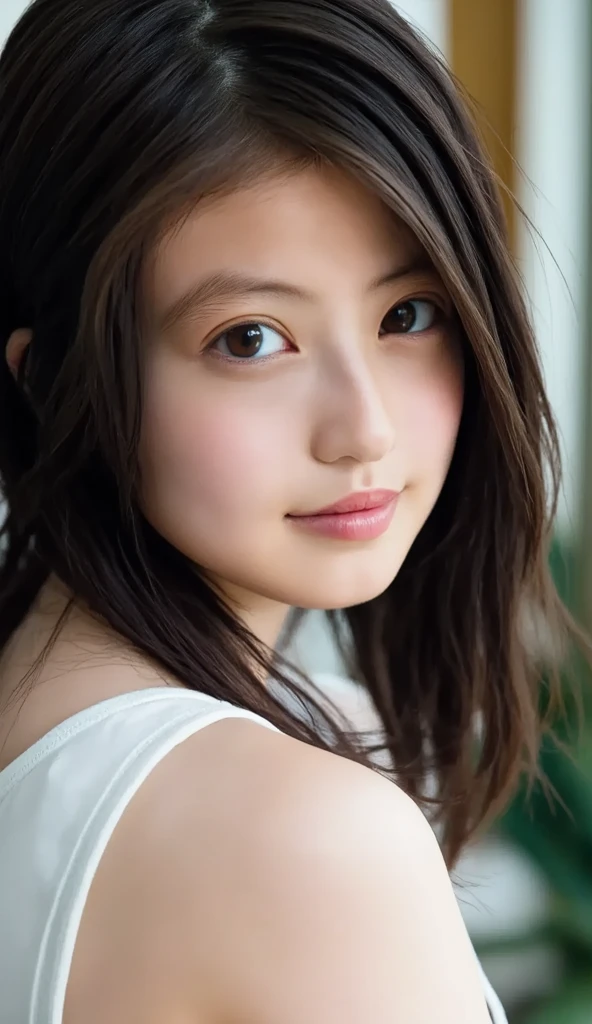 (High reality photograph, high resolusion), Skinny Japanese lady, 30 years old, cute face, detailed face, detailed eyes, various hair style, skinny figure, correct body anatomy, ((looking straight ahead)), facing the camera directly, single photo, a photo captured the best moment expressing the beauty and brains, ((with simple background))