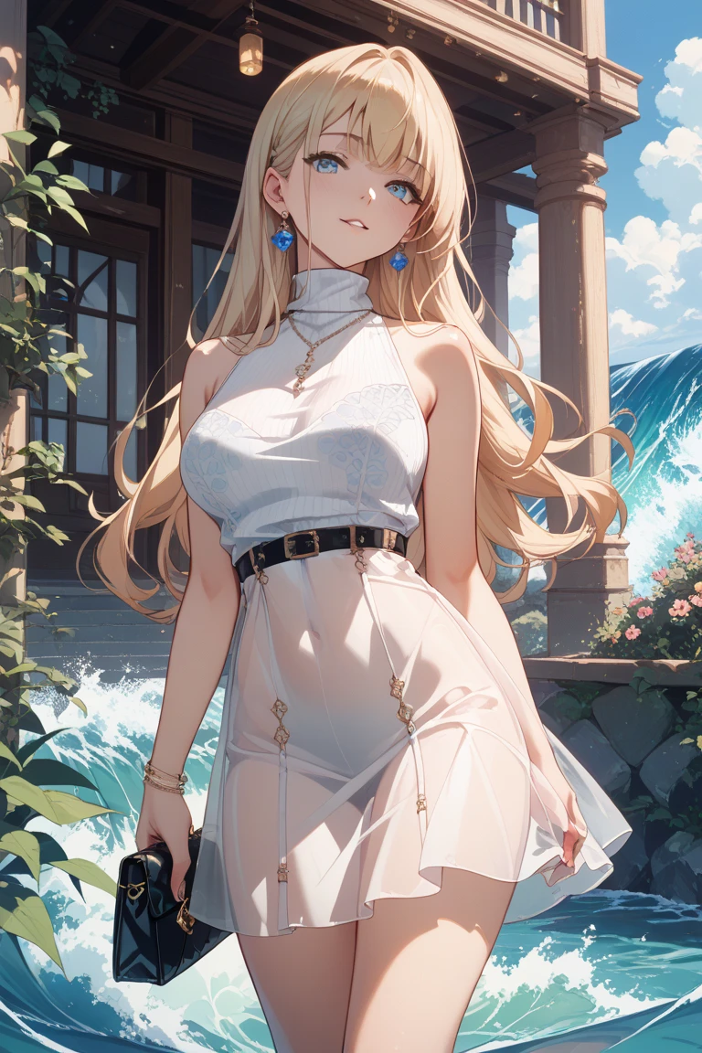 Masterpiece, highly detailed anime woman, (((virgin killer sweater))), zelda