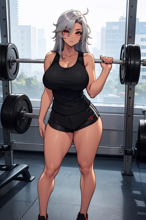 1 girl, two-tone hair, black on top, white on bottom 1 gilr, ,perfect anatomy girl muscular girl toned body girl large breasts girl thick girl angry girl best quality girl black hair girl yellow eyes girl pale girl pale girl,linda mulher morena, musculosa , usando short legging withe, meia calça preta, cabelo curto, belos olhos, olhos lindos, amarelos, camisa branca, jaqueta de couro preta, shorts, short legging white, cidade beco escuro pantyhose black, two-tone hair, black on top, white on bottom