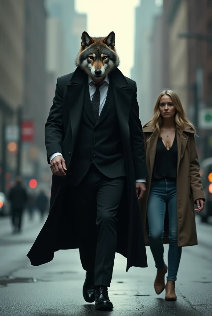 Strong man style teem Wolf, blacksad, 3. At her side an 18 year old girl, blonde, dressed in a black dress