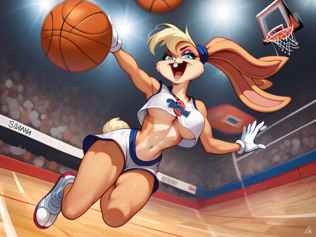 lollabanna, 1 girl, One, furry woman, bunny ears, bunny girl, animal nose, Crop top,White gloves,basketball, holding, Blue eyes, body fur, standing, sleeveless ponytail,White shorts, protruding teeth,cowboy shot,smile,I look at the viewer, on open air, check_9, check_8_up, check_7_up, check_6_up, check_5_up, check_4_up, Lola_bunny, fabulous, ultra clarity, 4K, excellent quality, high detail, close-up, bare chest, , cum on face, sex oral dick oral, The human penis, Zoophilia, cute sucks dick, sucks gently, caresses with tongue, sperm dripping from mouth, balls dick, balls shaved, big dick, juicy dick, touches eggs with hands, plays with eggs