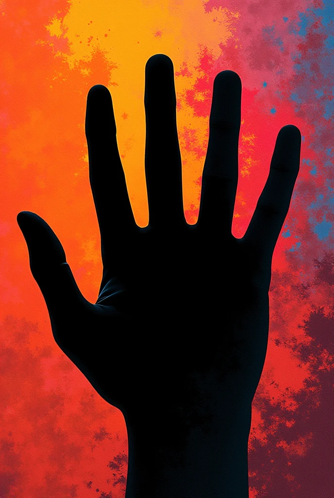 A simple book cover , of the red background and with the shadow of hands on the white background and with the black shadow of a terror combi