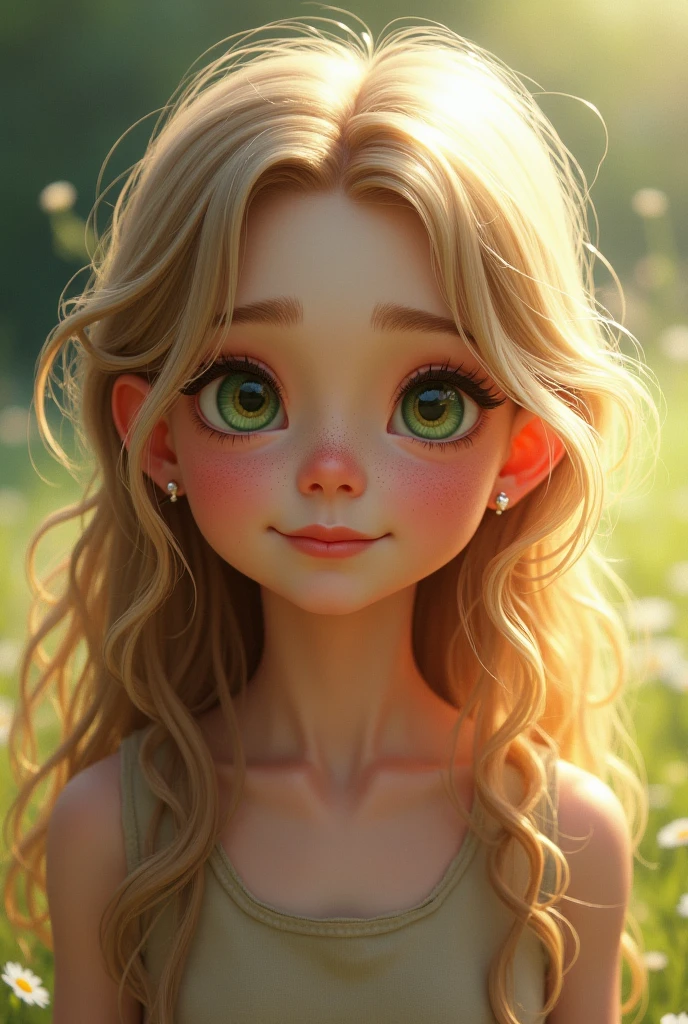 teen, droopy green eyes, arched eyebrows, straight medium blonde hair, pale, skinny, outdoors realistic