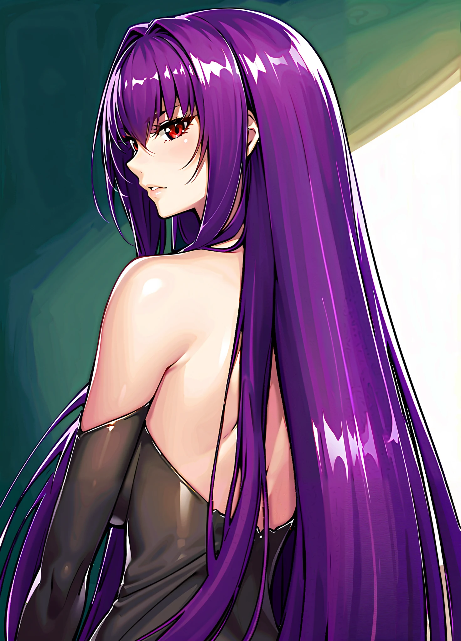 1 girl, beautiful detailed eyes, beautiful detailed lips, extremely detailed face, long eyelashes, purple hair mixed with black hair, medium breasts, anime style, jujutsu kaisen inspired, less sexualized, realistic lighting, dark moody atmosphere, digital painting, highly detailed, masterpiece, photorealistic, 8k, japan background