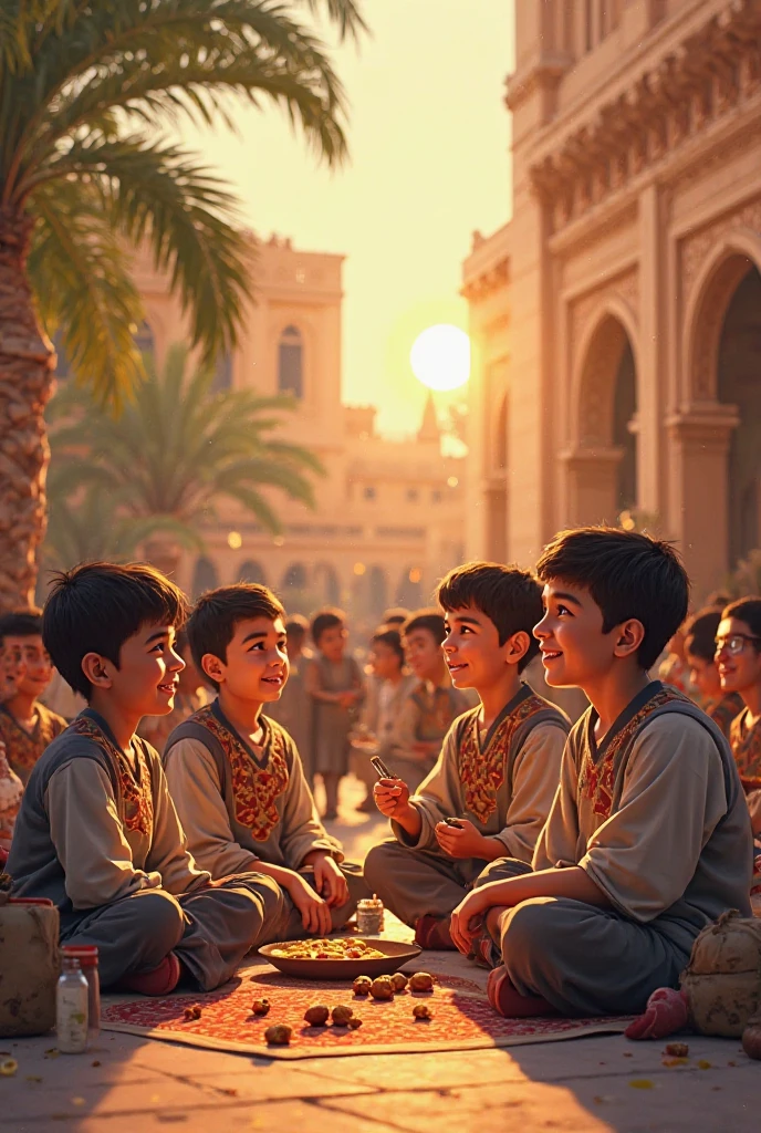 Date: 2005
Country: Afghanistan
Description: Against the backdrop of a luminous Afghan courtyard, a young Afghan child, dressed in traditional clothing, plays with a wooden toy car, the sunlight casting delicate shadows on the mosaic tiles. A group of older children engage in a game of hopscotch nearby, their laughter ringing in the air, as the vibrant pastel hues of their clothing stand out against the warm earth tones of the courtyard.