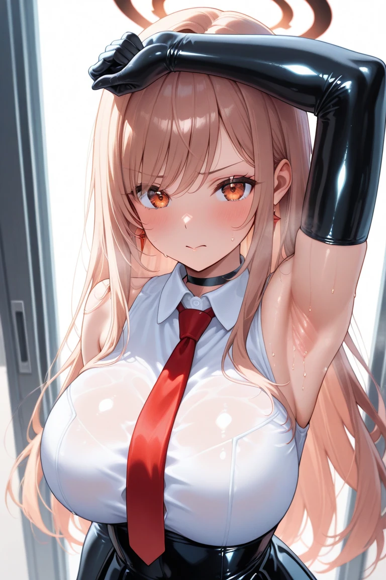 hight resolution, absurdres, best_Quality, Ultra_Detailled, 8K, extremely_clear, photo, beautiful, Beautiful face, Scharp Focus, HDR, 1girl, Clean eyes, very wide-eyed,cyberpunk megacity background , hanabi, Beautiful face, very red areola, standing , very seductive pose, very young, teen, no bra, bare chest, No Top, NSFW, Blond long hair with red ends, pierced ears, marin kitagawa, small tits