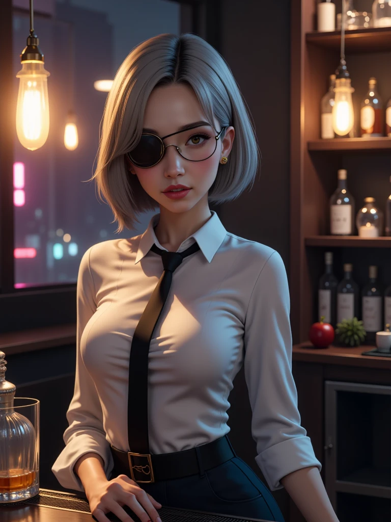Full body, gray hair, (Dragoon: 1.2), Brantovan, masterpiece, best quality, official art, very elaborate CG Unity 8K wallpaper, for girls, ultra high resolution, (photorealistic: 1.4), golden hour lighting, sweater dress, (upper body), (platinum shorthair: 0.8), (puffy eyes), looking at the viewer, frontal, smile, medium breasts, gentle smile, Shirt lift, gloves, short hair