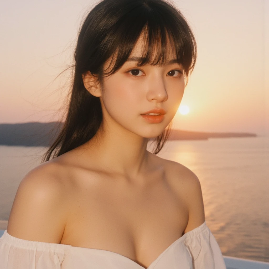 the Extremely Detailed CG Unity 8K Wallpapers、top-quality、ultra-detailliert、masterpiece、studio shoot、Full body portrait、(Chiffon Lashing Dress:1.4), realisitic、Behind the photo、large full breasts、realisitic、Photo Real、extremely detailed cute girl、独奏、sixteen years old、Melancholy look, (Against the backdrop of Alberobello in Italy:1.4), A dark-haired, Long Bob, out of focus、blur、